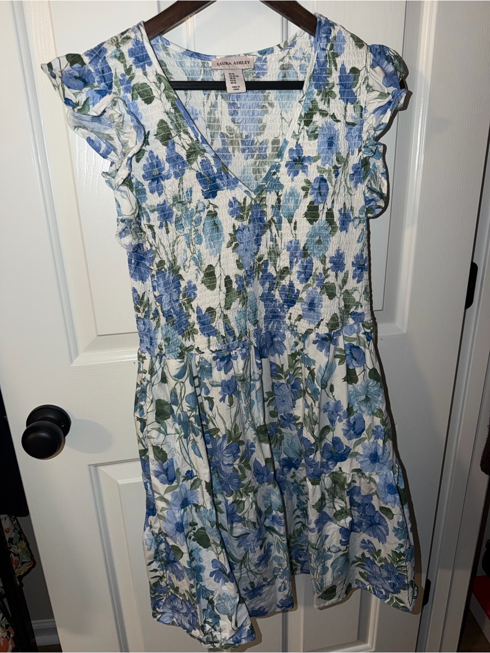 Laura Ashley White Floral Mini Dress with Blue and Green Print